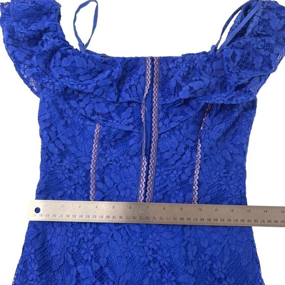 BEBE Cobalt Blue Lace CORSET Inspired Off the Shoulder DRESS - Picture 13 of 15